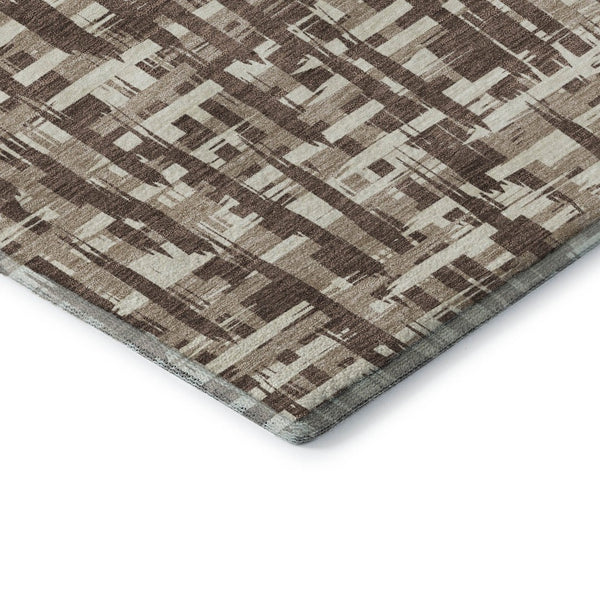 HomeRoots 5' X 8' Abstract Geometric Area Rug in Brown, Beige & Ivory - Washable, UV-Protected & Stain-Resistant 682963