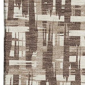 HomeRoots 5' X 8' Abstract Geometric Area Rug in Brown, Beige & Ivory - Washable, UV-Protected & Stain-Resistant 682963