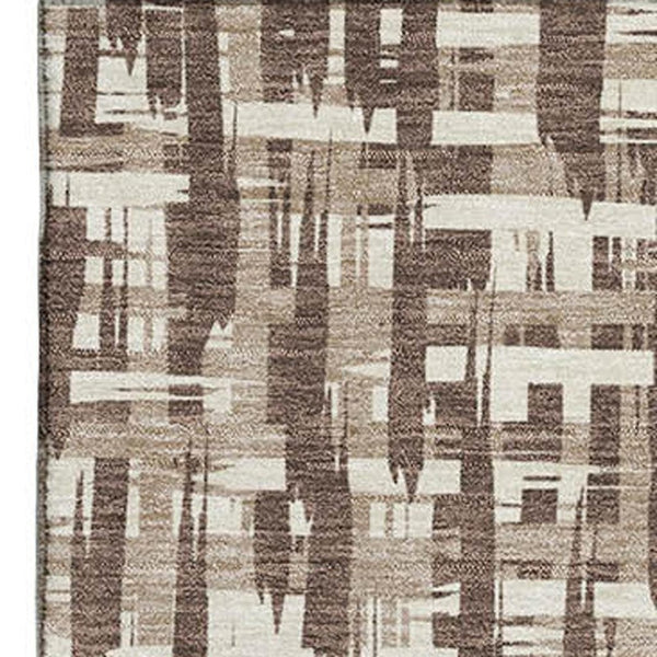 HomeRoots 5' X 8' Abstract Geometric Area Rug in Brown, Beige & Ivory - Washable, UV-Protected & Stain-Resistant 682963
