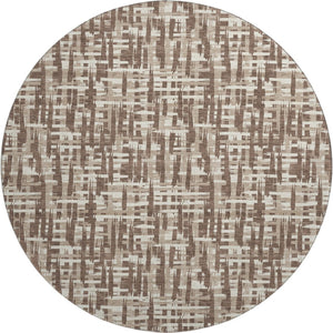 HomeRoots 8' Brown Beige Ivory Abstract Geometric Round Rug - Washable, UV Protected, Ideal for Family Living 682964