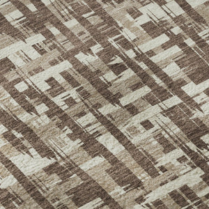 HomeRoots 8' Brown Beige Ivory Abstract Geometric Round Rug - Washable, UV Protected, Ideal for Family Living 682964