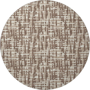 HomeRoots 8' Brown Beige Ivory Abstract Geometric Round Rug - Washable, UV Protected, Ideal for Family Living 682964