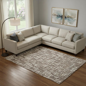 HomeRoots 9' X 12' Brown Beige Ivory Abstract Geometric Area Rug - Stylish, Washable & UV Protected for Homes 682966