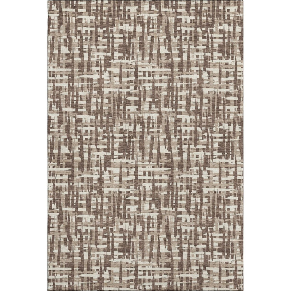 HomeRoots 9' X 12' Brown Beige Ivory Abstract Geometric Area Rug - Stylish, Washable & UV Protected for Homes 682966