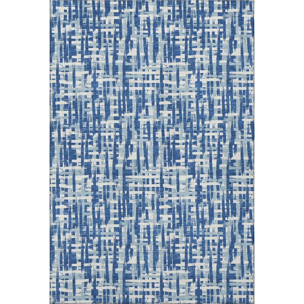 HomeRoots 5' X 8' Modern Blue Denim and Ivory Abstract Geometric Area Rug - Washable, UV Protected, Stylish! 682969