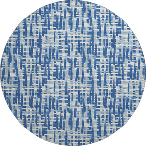 HomeRoots 8' Blue Denim Round Rug - Abstract Geometric Design with UV Protection, Stain-Resistant & Durable! 682970