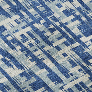 HomeRoots 8' Blue Denim Round Rug - Abstract Geometric Design with UV Protection, Stain-Resistant & Durable! 682970