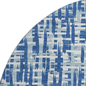 HomeRoots 8' Blue Denim Round Rug - Abstract Geometric Design with UV Protection, Stain-Resistant & Durable! 682970