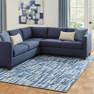HomeRoots 8' X 10' Denim Blue & Ivory Abstract Geometric Area Rug - Washable, UV Protected & Stain Resistant! 682971
