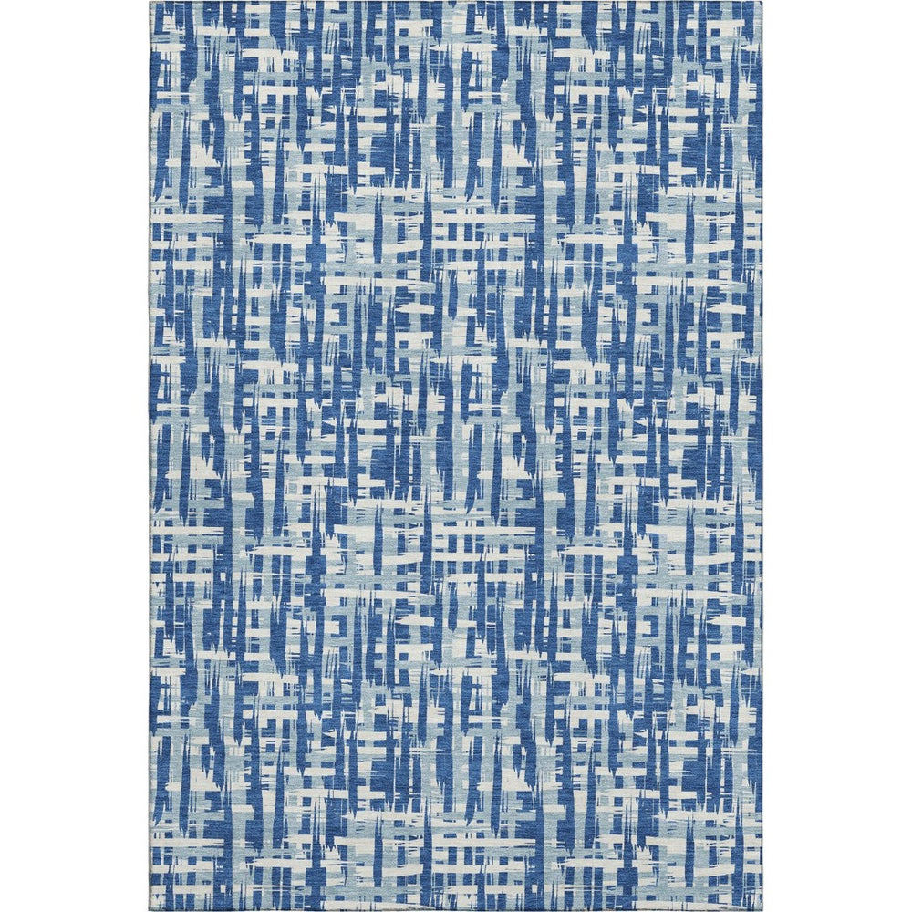 HomeRoots 8' X 10' Denim Blue & Ivory Abstract Geometric Area Rug - Washable, UV Protected & Stain Resistant! 682971