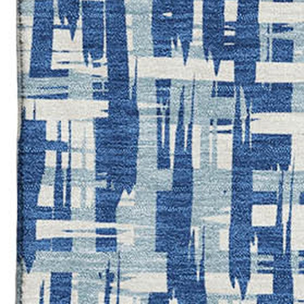 HomeRoots 8' X 10' Denim Blue & Ivory Abstract Geometric Area Rug - Washable, UV Protected & Stain Resistant! 682971