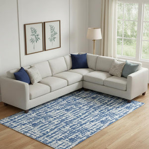 HomeRoots 9' X 12' Blue Denim Area Rug - Stylish Abstract Geometric Design with UV Protection for High-Traffic Areas 682972