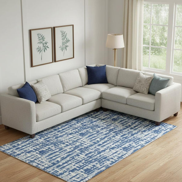 HomeRoots 9' X 12' Blue Denim Area Rug - Stylish Abstract Geometric Design with UV Protection for High-Traffic Areas 682972