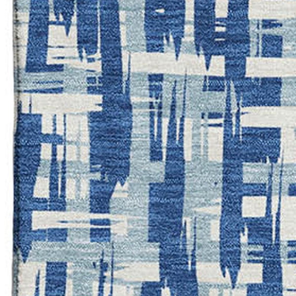 HomeRoots 9' X 12' Blue Denim Area Rug - Stylish Abstract Geometric Design with UV Protection for High-Traffic Areas 682972