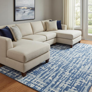 HomeRoots 10' X 14' Blue Denim Abstract Geometric Washable Area Rug with UV Protection for High Traffic Spaces 682973