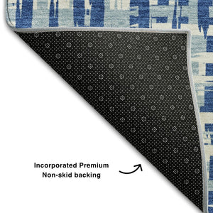 HomeRoots 10' X 14' Blue Denim Abstract Geometric Washable Area Rug with UV Protection for High Traffic Spaces 682973