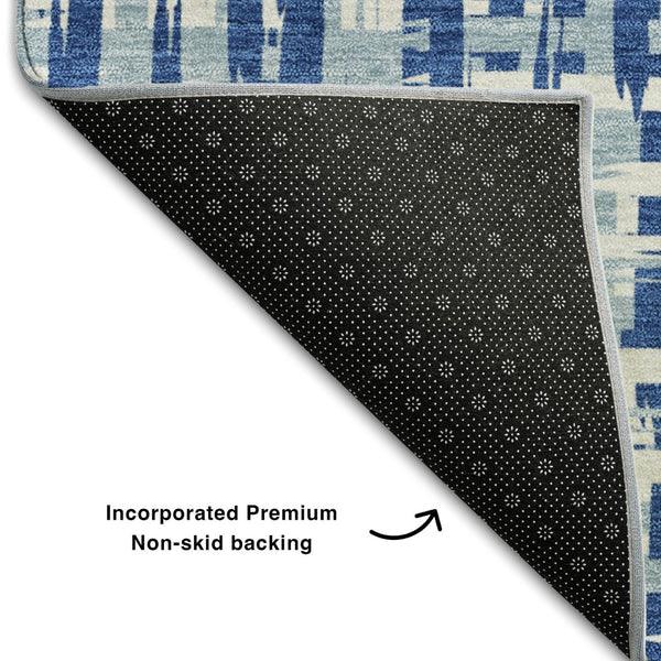 HomeRoots 10' X 14' Blue Denim Abstract Geometric Washable Area Rug with UV Protection for High Traffic Spaces 682973