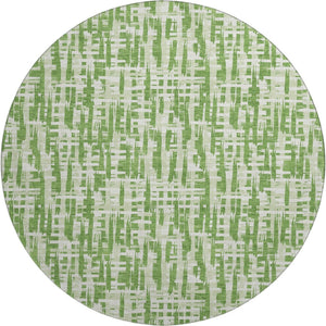 HomeRoots 8' Artichoke Green and Ivory Abstract Geometric Round Rug - Washable, UV Protected, Stain-Resistant! 682976