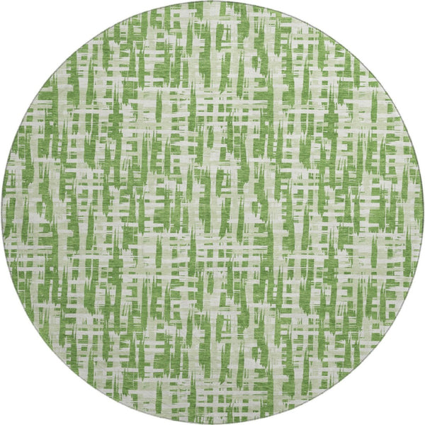 HomeRoots 8' Artichoke Green and Ivory Abstract Geometric Round Rug - Washable, UV Protected, Stain-Resistant! 682976