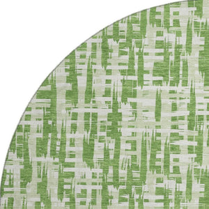 HomeRoots 8' Artichoke Green and Ivory Abstract Geometric Round Rug - Washable, UV Protected, Stain-Resistant! 682976