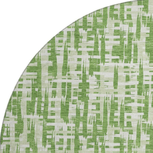 HomeRoots 8' Artichoke Green and Ivory Abstract Geometric Round Rug - Washable, UV Protected, Stain-Resistant! 682976