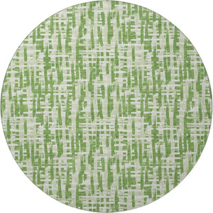 HomeRoots 8' Artichoke Green and Ivory Abstract Geometric Round Rug - Washable, UV Protected, Stain-Resistant! 682976