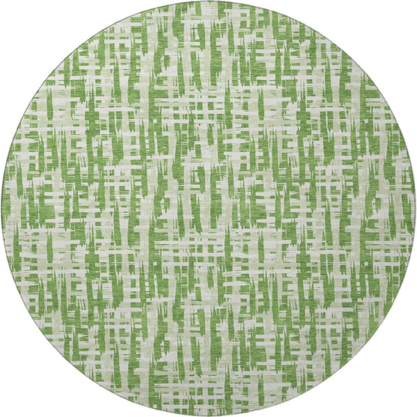 HomeRoots 8' Artichoke Green and Ivory Abstract Geometric Round Rug - Washable, UV Protected, Stain-Resistant! 682976