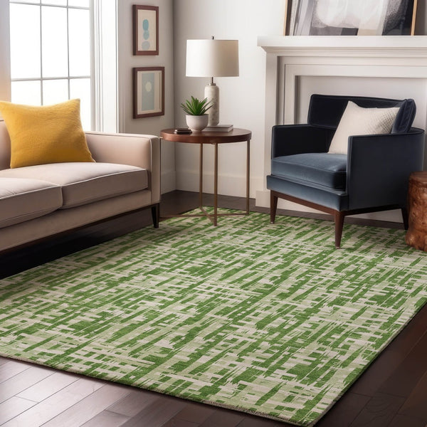 HomeRoots 8' X 10' Artichoke Green & Ivory Abstract Area Rug - Washable, UV-Protected, Easy-Care Design for Homes 682977