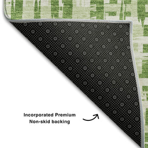 HomeRoots 8' X 10' Artichoke Green & Ivory Abstract Area Rug - Washable, UV-Protected, Easy-Care Design for Homes 682977