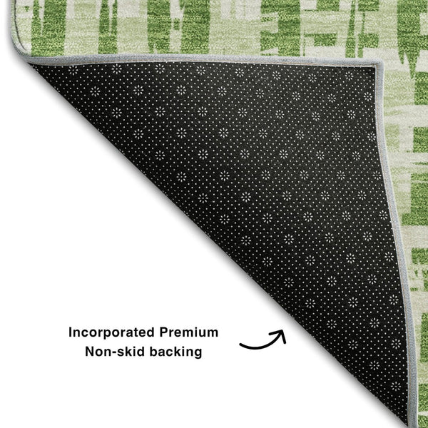 HomeRoots 8' X 10' Artichoke Green & Ivory Abstract Area Rug - Washable, UV-Protected, Easy-Care Design for Homes 682977