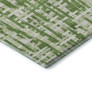 HomeRoots 8' X 10' Artichoke Green & Ivory Abstract Area Rug - Washable, UV-Protected, Easy-Care Design for Homes 682977