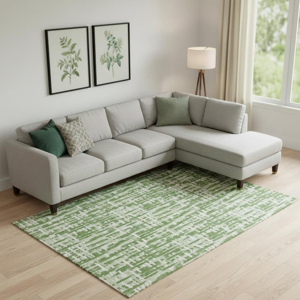 HomeRoots 9' X 12' Artichoke Green & Ivory Abstract Geometric Washable Area Rug for Stylish Home Decor 682978