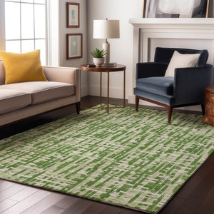 HomeRoots 9' X 12' Artichoke Green & Ivory Abstract Geometric Washable Area Rug for Stylish Home Decor 682978