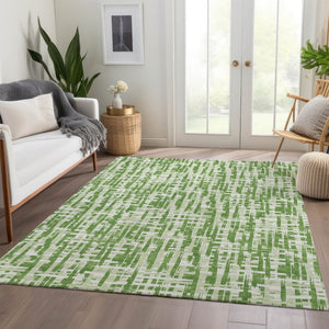 HomeRoots 9' X 12' Artichoke Green & Ivory Abstract Geometric Washable Area Rug for Stylish Home Decor 682978
