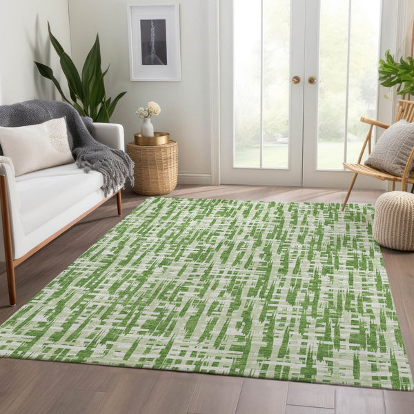 HomeRoots 9' X 12' Artichoke Green & Ivory Abstract Geometric Washable Area Rug for Stylish Home Decor 682978