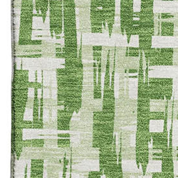 HomeRoots 9' X 12' Artichoke Green & Ivory Abstract Geometric Washable Area Rug for Stylish Home Decor 682978