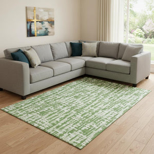 HomeRoots 10' X 14' Artichoke Green & Ivory Abstract Geometric Washable Area Rug with UV Protection & Style 682979