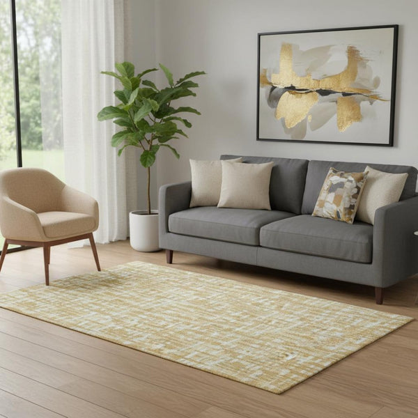 HomeRoots 5' X 8' Gold Ivory Wheat Abstract Geometric Washable Area Rug with UV Protection & Stain Resistance 682981