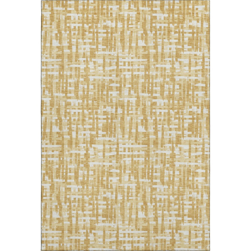 HomeRoots 5' X 8' Gold Ivory Wheat Abstract Geometric Washable Area Rug with UV Protection & Stain Resistance 682981