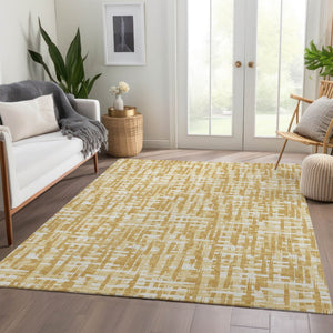HomeRoots 5' X 8' Gold Ivory Wheat Abstract Geometric Washable Area Rug with UV Protection & Stain Resistance 682981