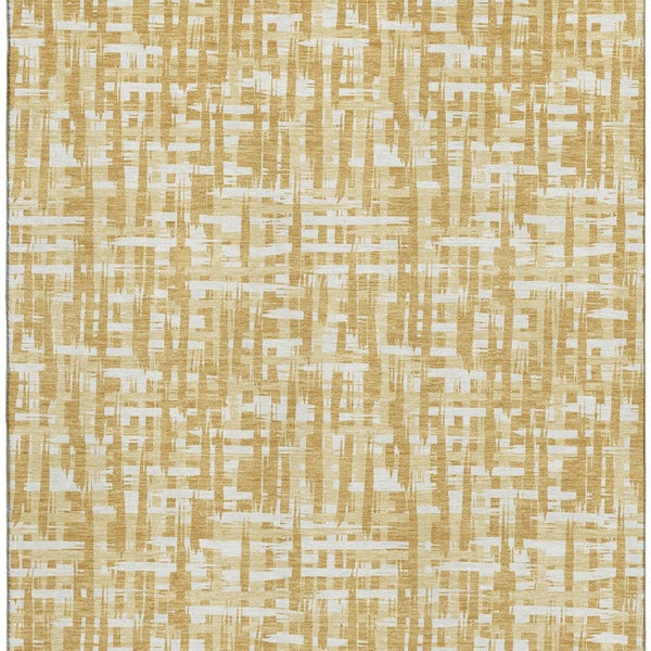 HomeRoots 5' X 8' Gold Ivory Wheat Abstract Geometric Washable Area Rug with UV Protection & Stain Resistance 682981