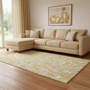 HomeRoots 8' X 10' Gold Ivory Wheat Abstract Geometric Area Rug – Durable, Washable & UV Protected for Homes 682983