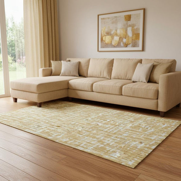 HomeRoots 8' X 10' Gold Ivory Wheat Abstract Geometric Area Rug – Durable, Washable & UV Protected for Homes 682983