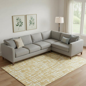 HomeRoots 9' X 12' Abstract Geometric Area Rug in Gold, Ivory, & Wheat - Washable, UV-Protected, Durable Design 682984