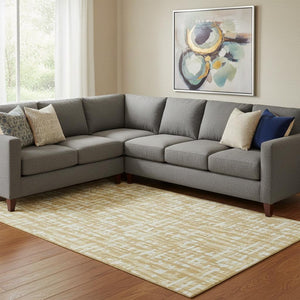HomeRoots 10' X 14' Gold Ivory Wheat Abstract Geometric Washable Rug with UV Protection & Stain Resistance 682985