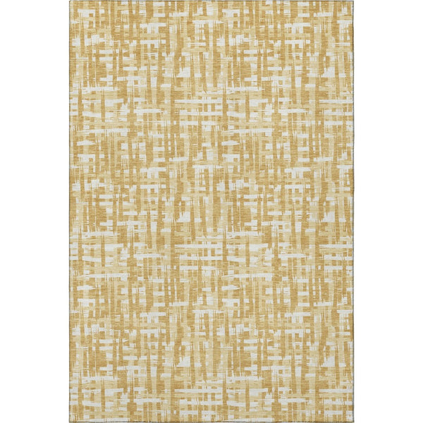 HomeRoots 10' X 14' Gold Ivory Wheat Abstract Geometric Washable Rug with UV Protection & Stain Resistance 682985