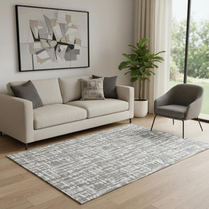HomeRoots 5' X 8' Modern Gray Silver Ivory Abstract Geometric Area Rug - Washable, Stain Resistant & UV Protected 682987