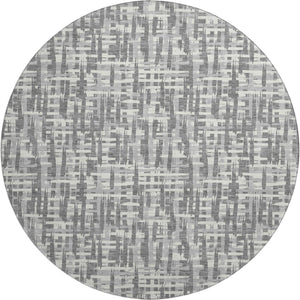 HomeRoots 8' Gray Silver and Ivory Geometric Washable Round Rug with UV Protection for Modern Spaces 682988