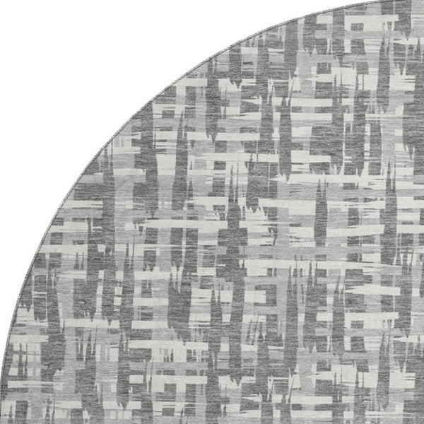HomeRoots 8' Gray Silver and Ivory Geometric Washable Round Rug with UV Protection for Modern Spaces 682988