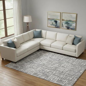 HomeRoots 9' X 12' Stylish Gray Silver Ivory Washable Area Rug with UV Protection for Modern Homes 682990